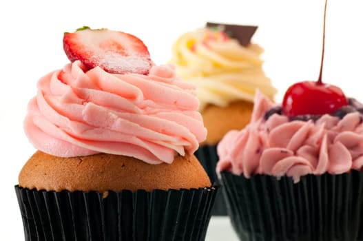 Strawberry cupcake extreme close up background of cupcakes