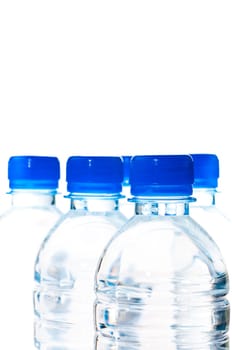 Water bottles extreme close up over white