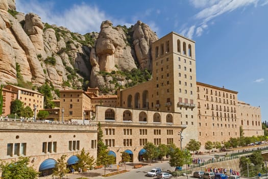 Overview Santa Maria de Montserrat monastery. Catalonia, Spain.