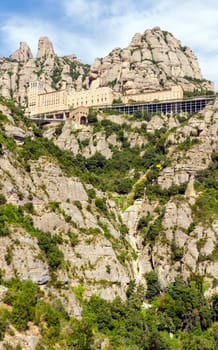 Overview Santa Maria de Montserrat monastery. Catalonia, Spain.