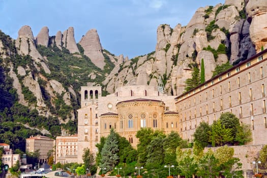 Overview Santa Maria de Montserrat monastery. Catalonia, Spain.