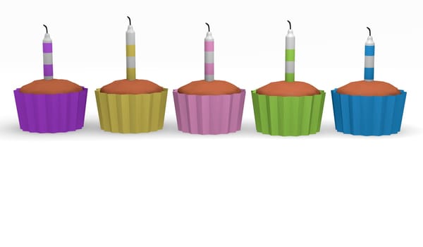 Birthday cupcakes on a white background