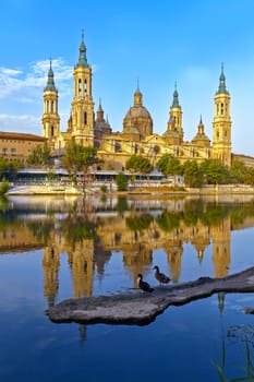 View of the Basilica Cathedral of Our Lady of the Pillar, Catedral Basilica de Nuestra Señora del Pilar, Zaragoza Spain