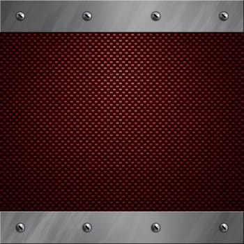Brushed aluminum frame bolted to a red real carbon fiber background