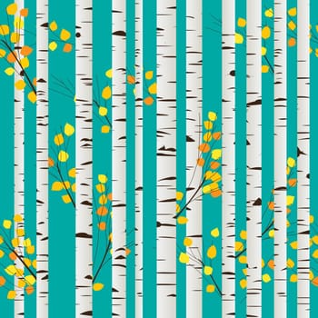 Autumn birch forest seamless pattern, graphic art