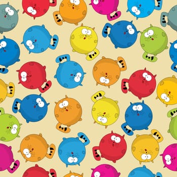 Cartoon style seamless patter with cute fat cats, wrapping paper or background  design