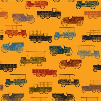 Retro color seamless pattern with vintage cars