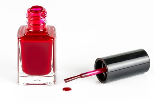Finger nail polish bottle on a white background