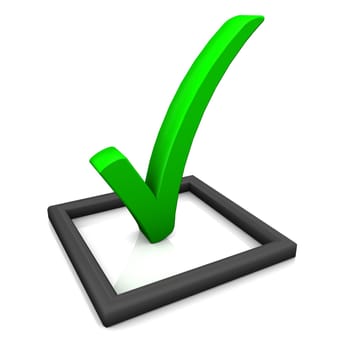 Red check list symbol on the white background.