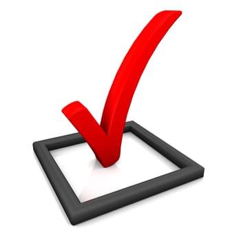Red check list symbol on the white background.