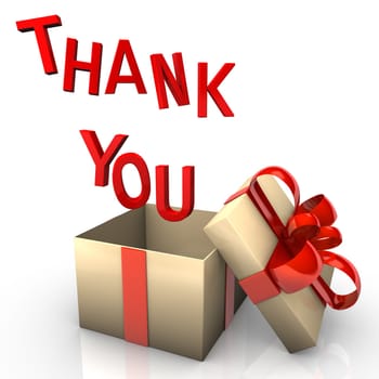 Opened gift box with the red text "thank you""."