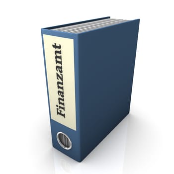 Blue folder with the heading "Tax Office"" on the white background."