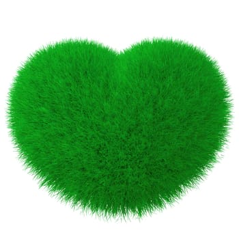 Heart from green grass on white background.