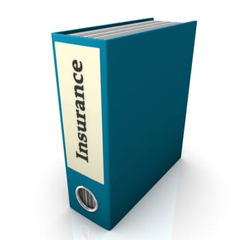 Blue folder with the text "insurance"". White background."