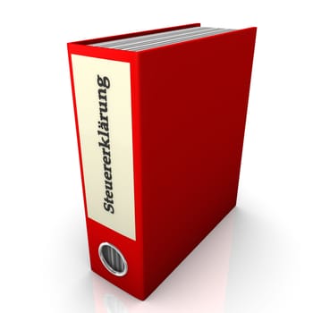 Red folder with the heading "Tax return"" on the white background."