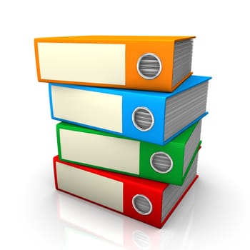 A batch of colored folders on white background.