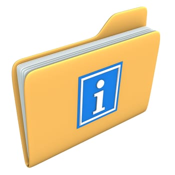 Yellow folder with blue information symbol on the white backround.