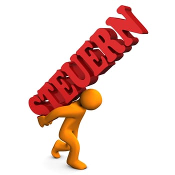 Orange man wears the lettering "Steuern"" on his back."