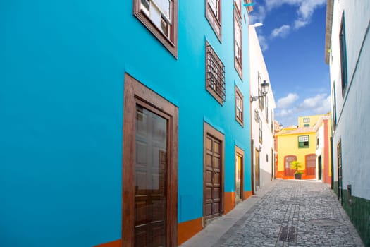 Santa Cruz de La Palma colorful colonial street facades in canary Islands