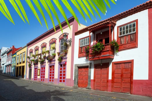 Santa Cruz de La Palma colonial flowers house facades in canary Islands