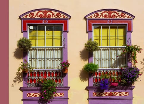 Santa Cruz de La Palma colonial street house facades in canary Islands