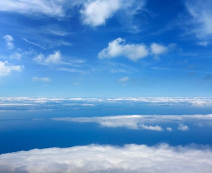 Blue perfect sky sea of clouds from high altitude in canary Islands