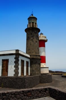 La Palma Fuencaliente lighthouse in saltworks at Canary Islands
