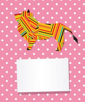 Decorative text card/invitation with collage lion in stripes