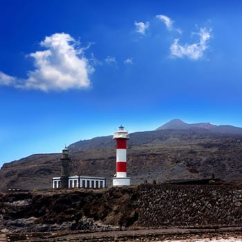 La Palma Fuencaliente lighthouse in saltworks at Canary Islands