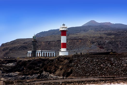 La Palma Fuencaliente lighthouse in saltworks at Canary Islands