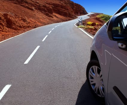 Canary Islands winding road curves and car driving