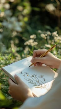 Botanical sketch in a nature journal. Ideal for artistic inspiration, mindfulness, eco-friendly branding, and creative projects