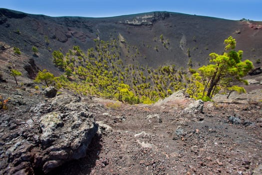 Crater in La Palma San Antonio volcano Fuencaliente at Canary islands