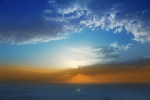 Sunset sky over haze sea of clouds in La Palma of Canary Islands