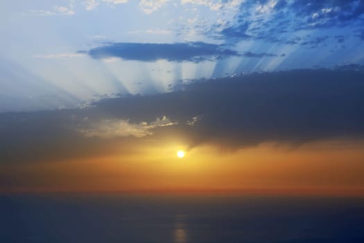 Sunset sky over haze sea of clouds in La Palma of Canary Islands