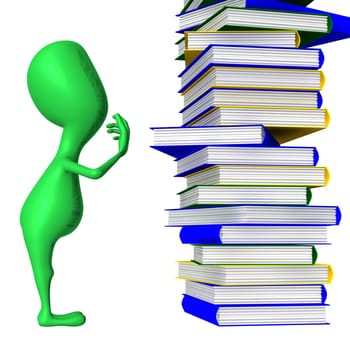 Side view puppy who looking on book column