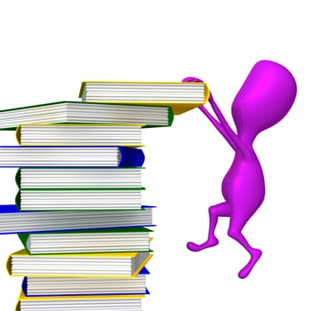 Pink puppy try get yellow book from column