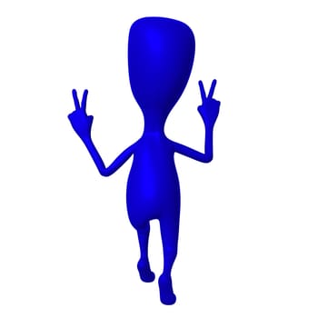 Behind view blue puppy pose show peace sign