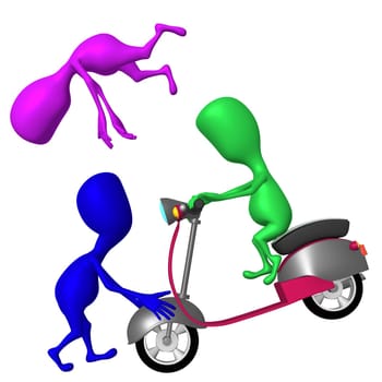Side view blue puppy make scooter to brake