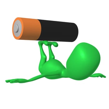 Behind view puppy increase big battery by legs