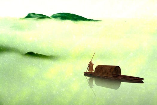Chinese landscape painting - Sunset of Fisherman