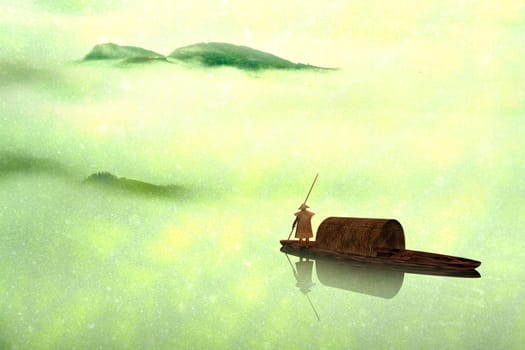 Chinese landscape painting - Sunset of Fisherman
