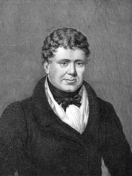 Daniel O'Connell (1775-1847) on engraving from 1859.  Irish political leader. Engraved by C.Mayer and published in Meyers Konversations-Lexikon, Germany,1859.