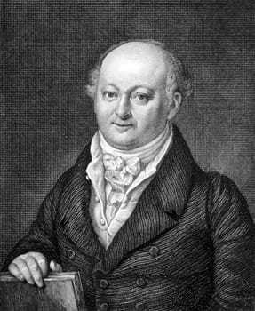 Franz Ludwig von Hornthal (1760-1833) on engraving from 1859. First Mayor and Freeman of Bamberg. Engraved by unknown artist and published in Meyers Konversations-Lexikon, Germany,1859.