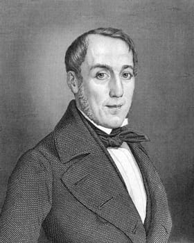 Karl Mathy (1807-1868) on engraving from 1859. Badensian statesman. Engraved by unknown artist and published in Meyers Konversations-Lexikon, Germany,1859.