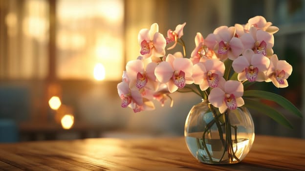 Vibrant pink orchids in a glass vase. Perfect for decor, floral branding, gift cards, invitations, and spring themes