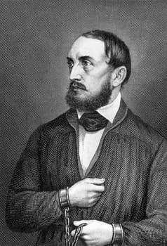 Wilhelm Adolph von Trutzschler (1818-1849) on engraving from 1859. German politician. Engraved by Kuhner and published in Meyers Konversations-Lexikon, Germany,1859.