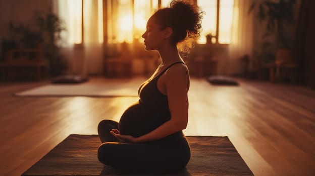 Pregnancy yoga for mindfulness and relaxation. Suitable for wellness, maternal health, and self-care concepts.