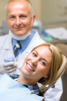 Healthy patient at dentist office have teeth checkup stomatology