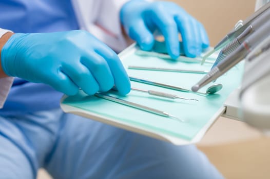 Close-up of dental tool equipment in stomatology clinic
